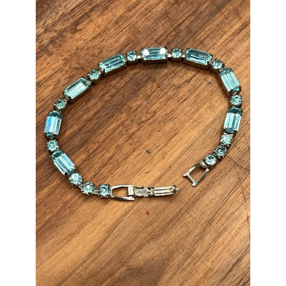 Vintage Stunning Albert Weiss Tennis Bracelet Blue Aquamarine Rhinestone 7"